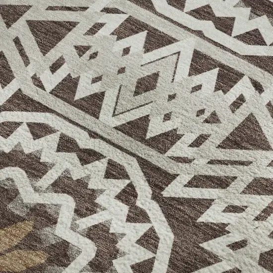 Chocolate And Ivory Geometric Washable Area Rug With UV Protection Photo 5