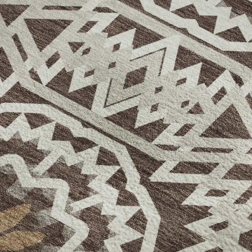 Chocolate And Ivory Geometric Washable Area Rug With UV Protection Photo 5