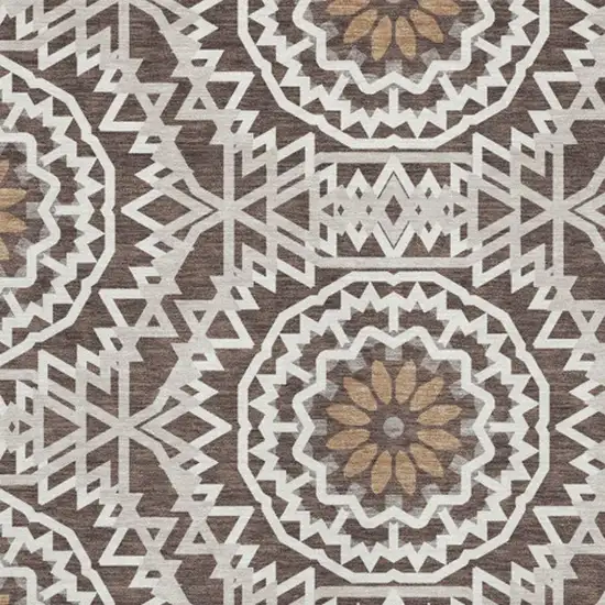 Chocolate And Ivory Geometric Washable Area Rug With UV Protection Photo 8