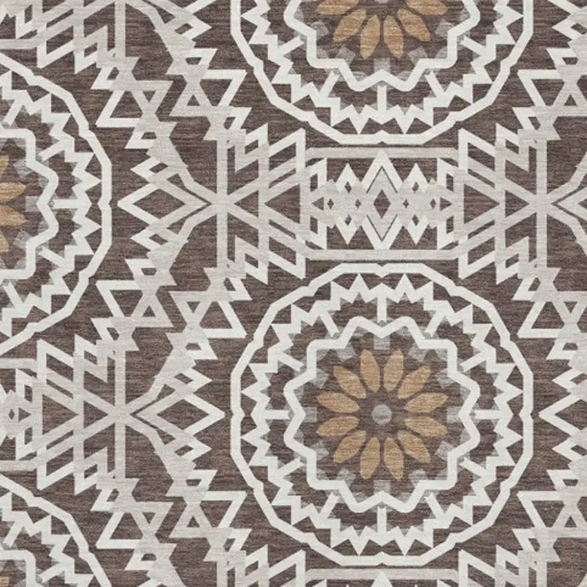 Chocolate And Ivory Geometric Washable Area Rug With UV Protection Photo 8