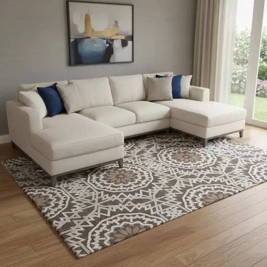 Chocolate And Ivory Geometric Washable Area Rug With UV Protection Photo 1