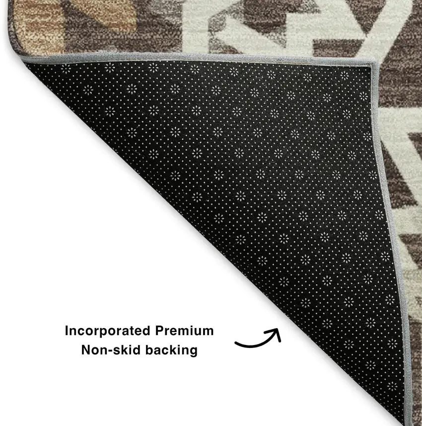 Chocolate And Ivory Geometric Washable Area Rug With UV Protection Photo 8