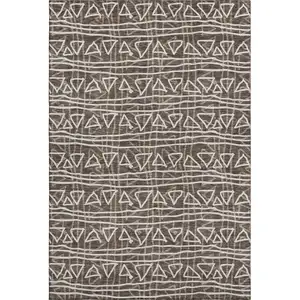 Photo of Chocolate And Ivory Geometric Washable Area Rug With UV Protection