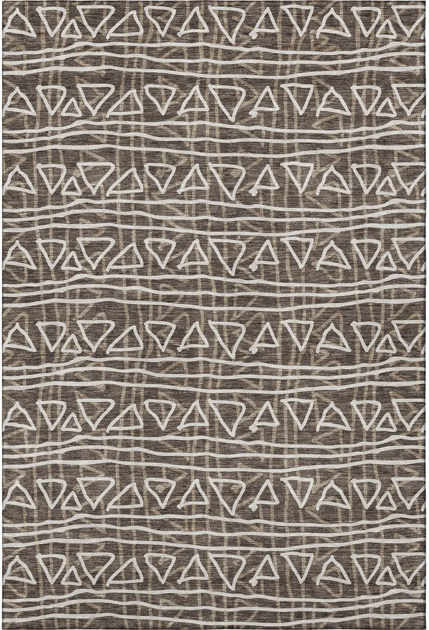 Chocolate And Ivory Geometric Washable Area Rug With UV Protection Photo 3
