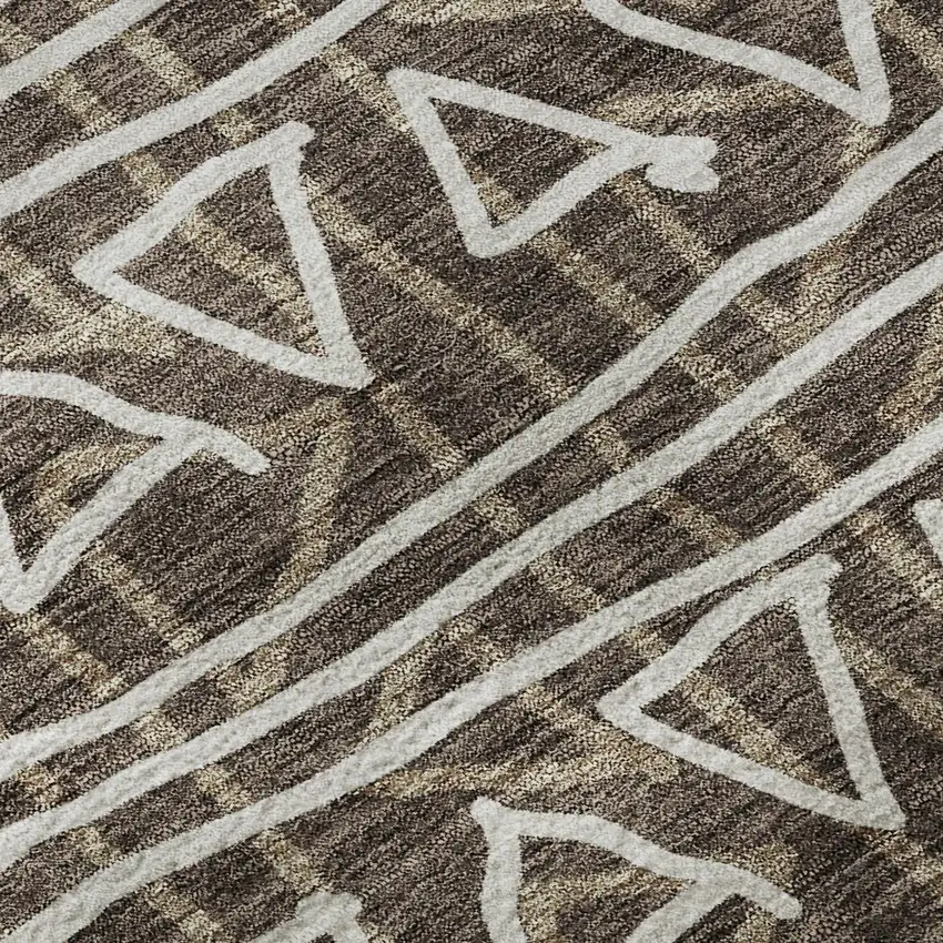 Chocolate And Ivory Geometric Washable Area Rug With UV Protection Photo 9
