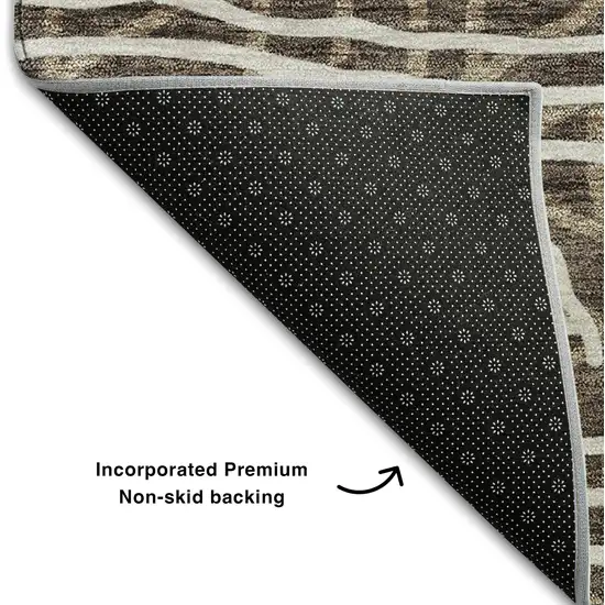 Chocolate And Ivory Geometric Washable Area Rug With UV Protection Photo 6