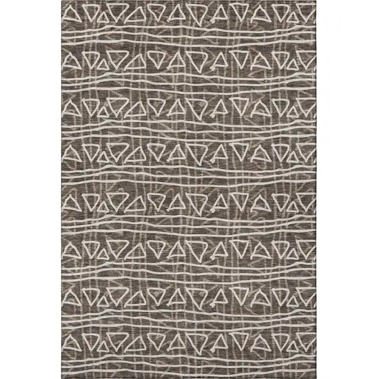 Chocolate And Ivory Geometric Washable Area Rug With UV Protection Photo 4