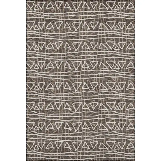 Chocolate And Ivory Geometric Washable Area Rug With UV Protection Photo 1