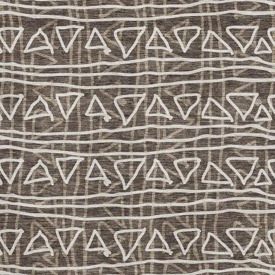 Chocolate And Ivory Geometric Washable Area Rug With UV Protection Photo 3