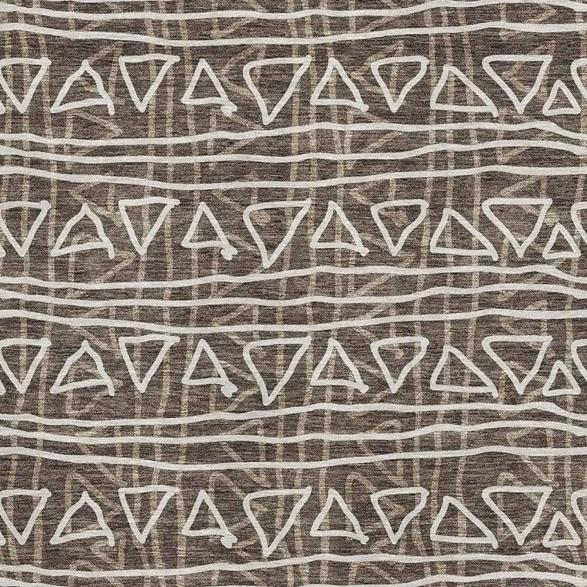 Chocolate And Ivory Geometric Washable Area Rug With UV Protection Photo 3
