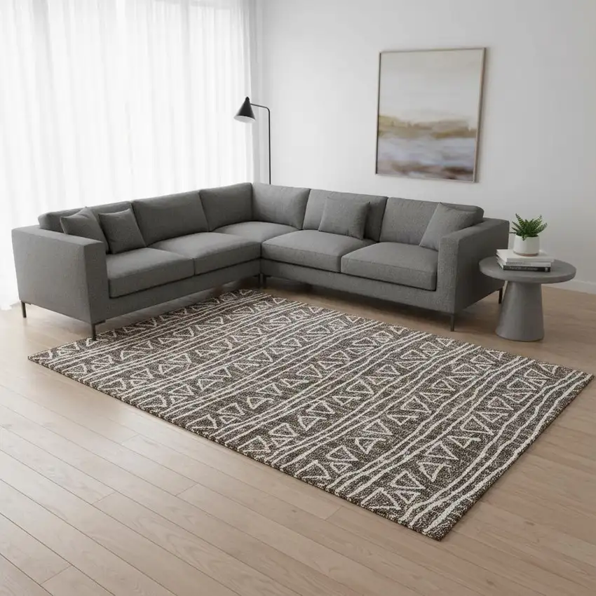 Chocolate And Ivory Geometric Washable Area Rug With UV Protection Photo 2