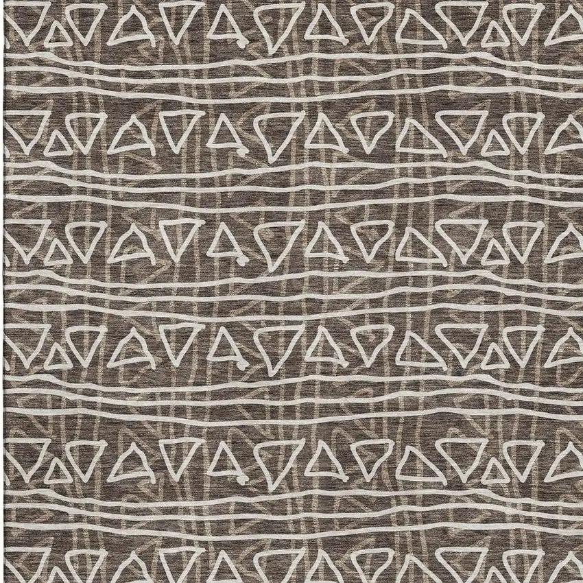 Chocolate And Ivory Geometric Washable Area Rug With UV Protection Photo 4