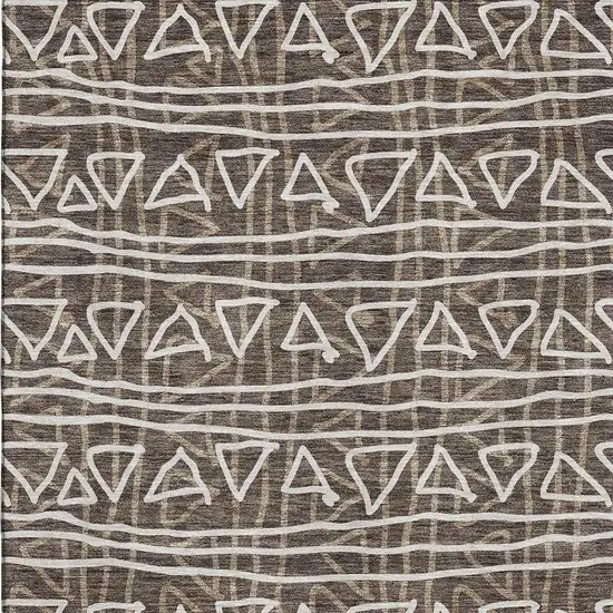 Chocolate And Ivory Geometric Washable Area Rug With UV Protection Photo 3