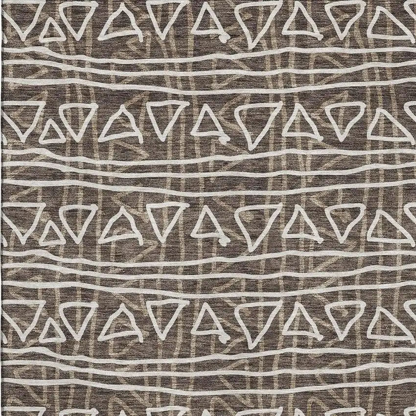 Chocolate And Ivory Geometric Washable Area Rug With UV Protection Photo 3