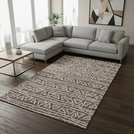 Chocolate And Ivory Geometric Washable Area Rug With UV Protection Photo 2