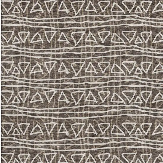 Chocolate And Ivory Geometric Washable Area Rug With UV Protection Photo 3