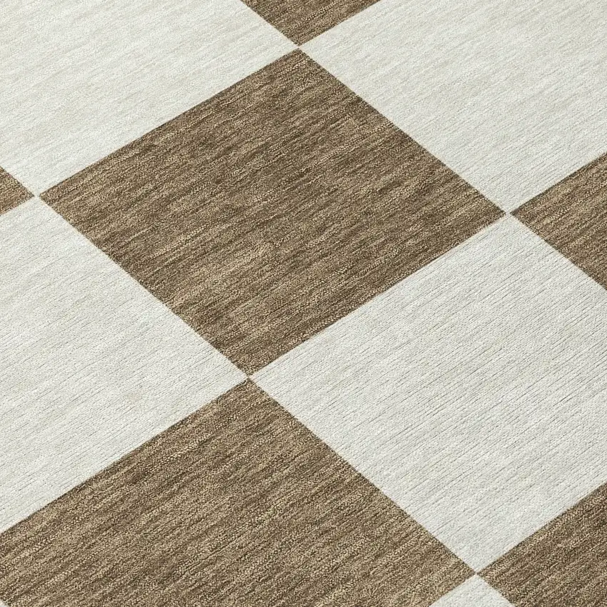 Chocolate And Ivory Geometric Washable Indoor Outdoor Area Rug Photo 7