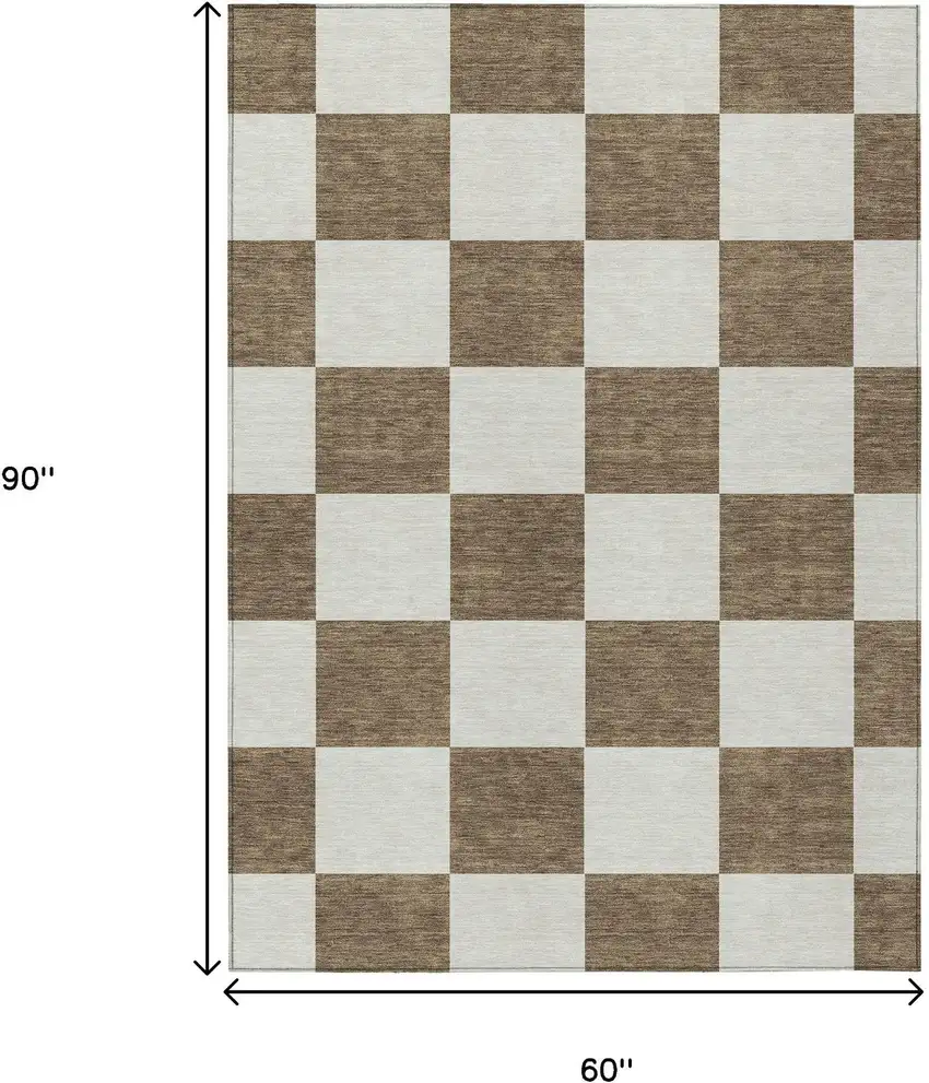 Chocolate And Ivory Geometric Washable Indoor Outdoor Area Rug Photo 3