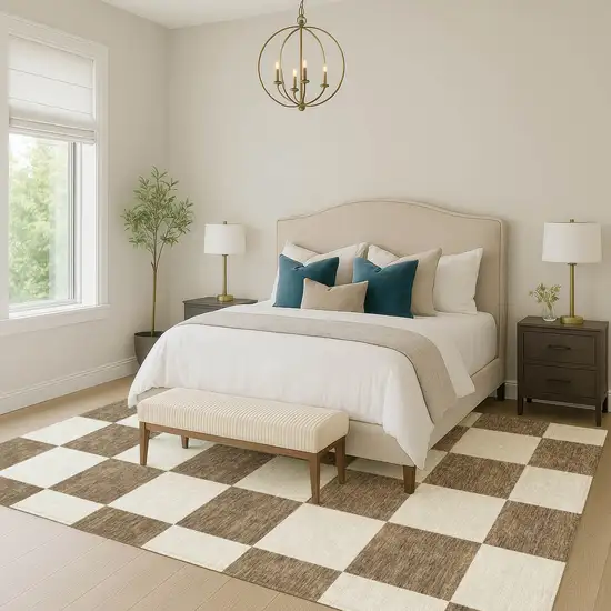 Chocolate And Ivory Geometric Washable Indoor Outdoor Area Rug Photo 8