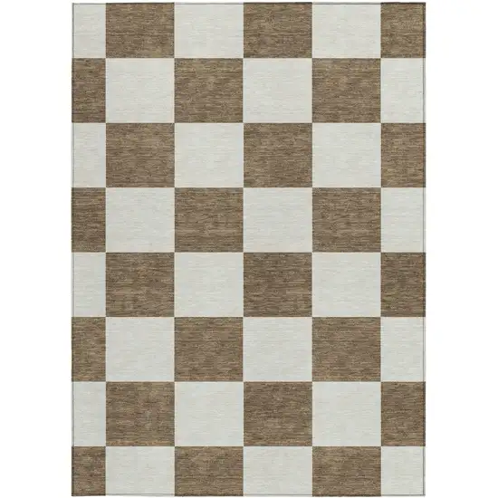 Chocolate And Ivory Geometric Washable Indoor Outdoor Area Rug Photo 4