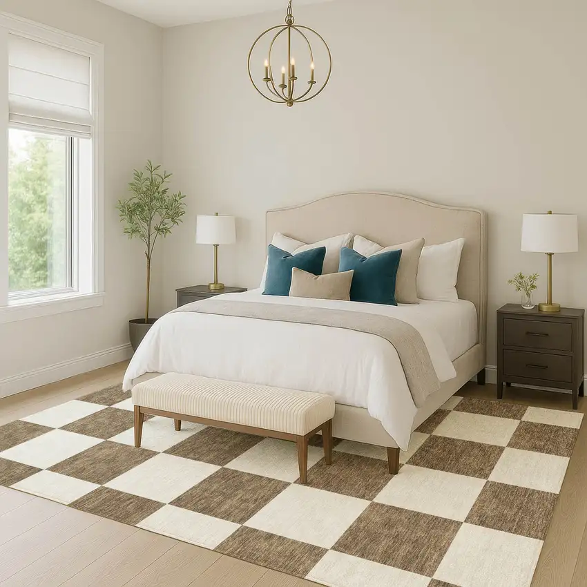 Chocolate And Ivory Geometric Washable Indoor Outdoor Area Rug Photo 7