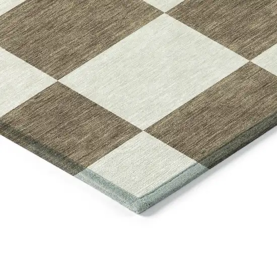 Chocolate And Ivory Geometric Washable Indoor Outdoor Area Rug Photo 4