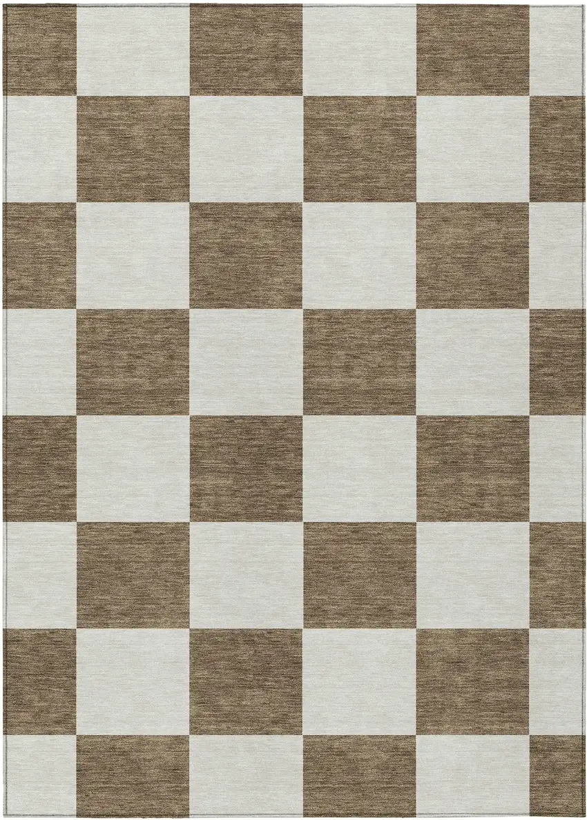 Chocolate And Ivory Geometric Washable Indoor Outdoor Area Rug Photo 2