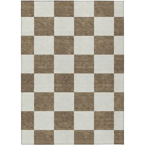 Chocolate And Ivory Geometric Washable Indoor Outdoor Area Rug Photo 2