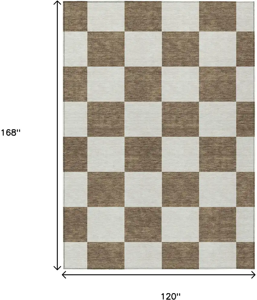 Chocolate And Ivory Geometric Washable Indoor Outdoor Area Rug Photo 3
