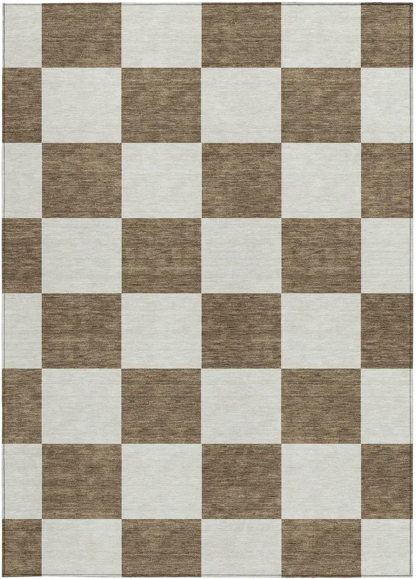 Chocolate And Ivory Geometric Washable Indoor Outdoor Area Rug Photo 4