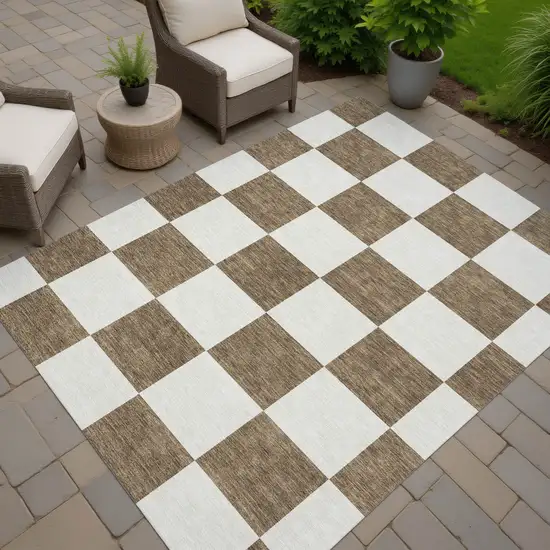 Chocolate And Ivory Geometric Washable Indoor Outdoor Area Rug Photo 6