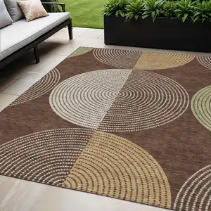 Photo of Chocolate And Ivory Geometric Washable Indoor Outdoor Area Rug