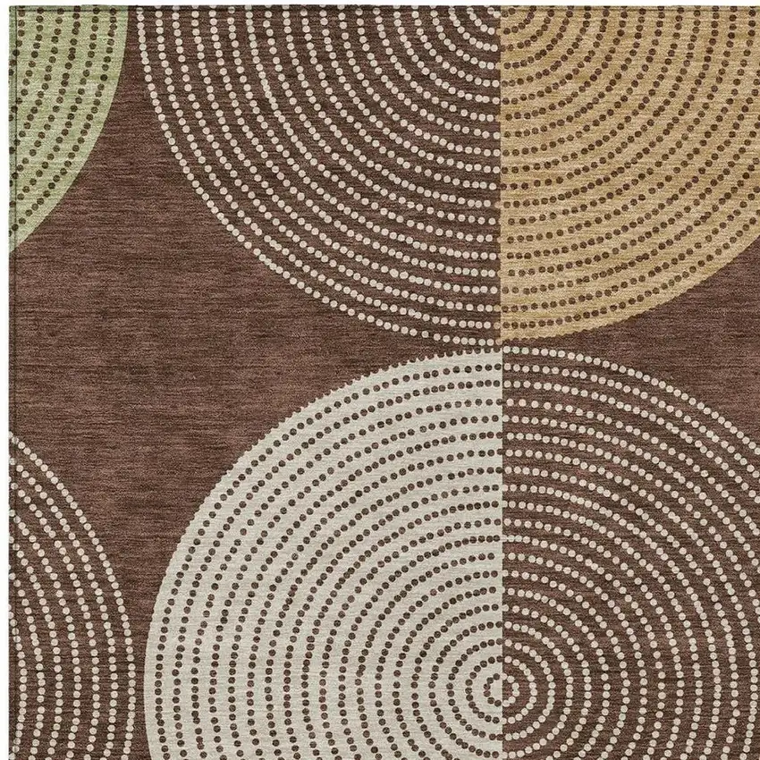 Chocolate And Ivory Geometric Washable Indoor Outdoor Area Rug Photo 5