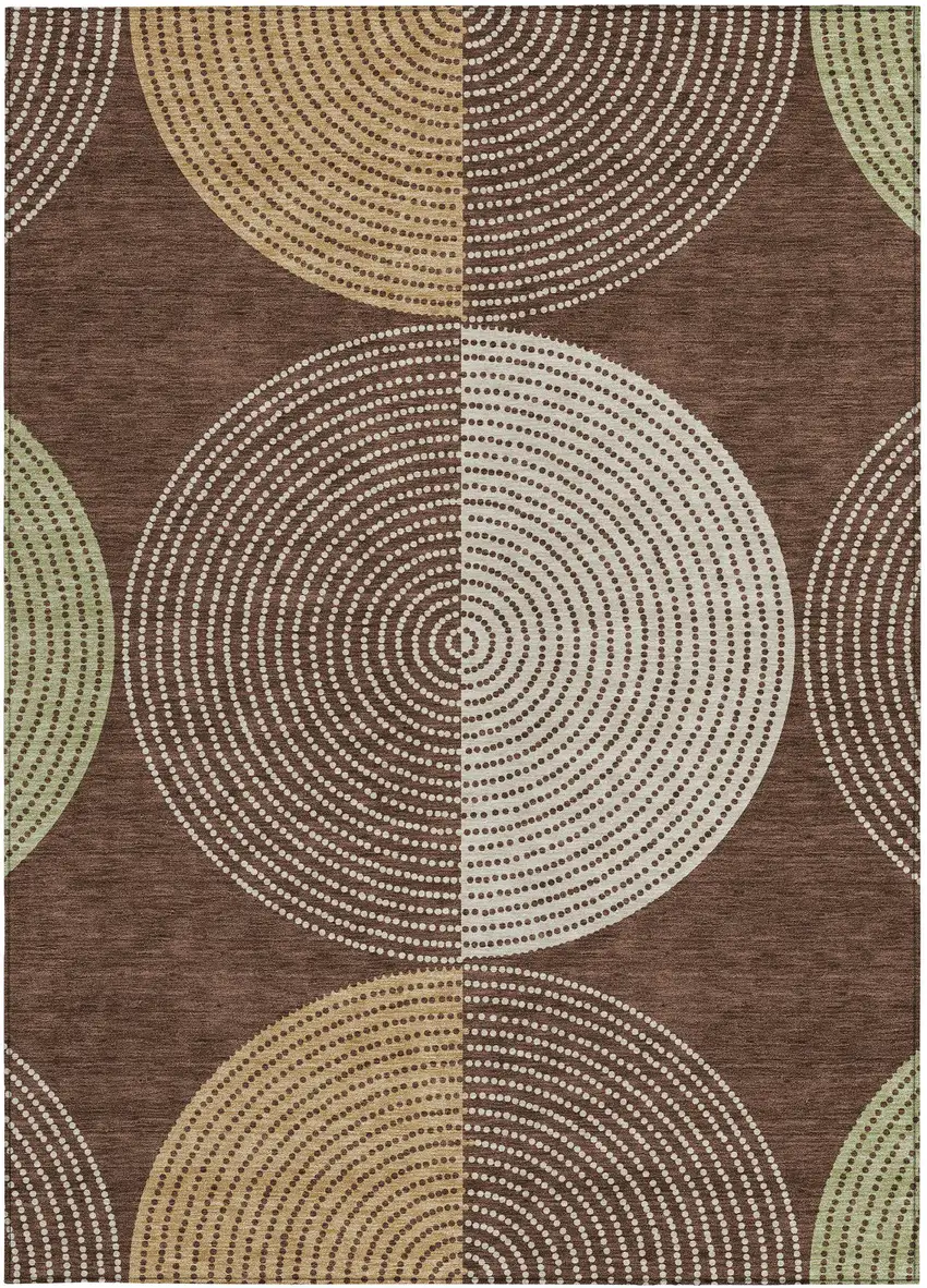 Chocolate And Ivory Geometric Washable Indoor Outdoor Area Rug Photo 2