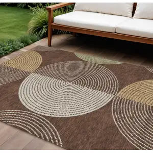 Photo of Chocolate And Ivory Geometric Washable Indoor Outdoor Area Rug