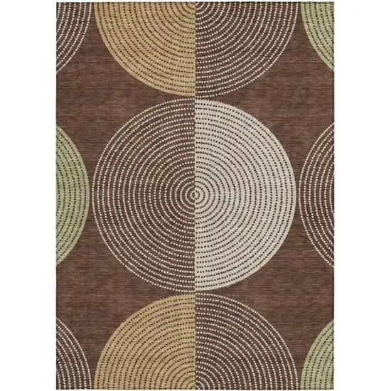 Chocolate And Ivory Geometric Washable Indoor Outdoor Area Rug Photo 4