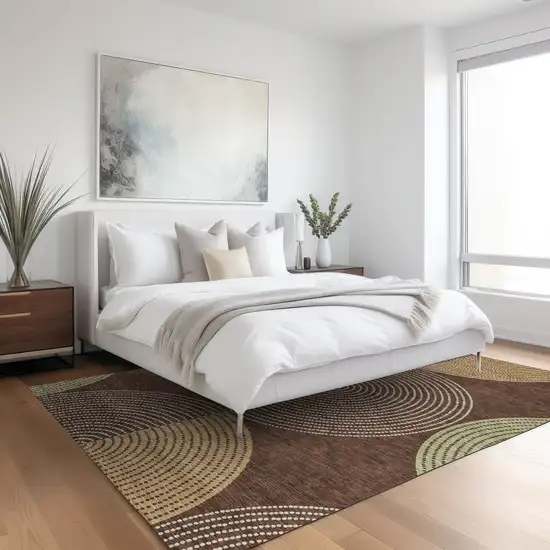 Chocolate And Ivory Geometric Washable Indoor Outdoor Area Rug Photo 9