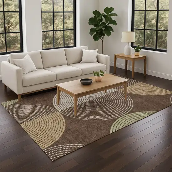 Chocolate And Ivory Geometric Washable Indoor Outdoor Area Rug Photo 7