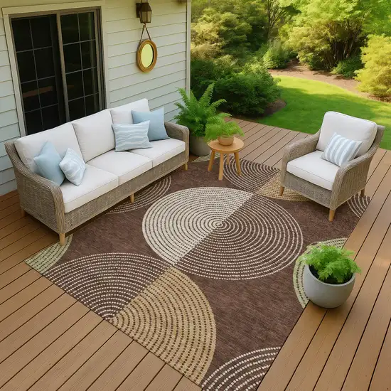 Chocolate And Ivory Geometric Washable Indoor Outdoor Area Rug Photo 8