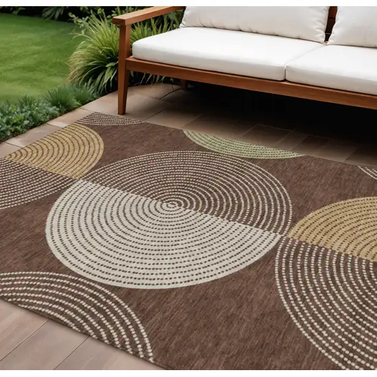 Chocolate And Ivory Geometric Washable Indoor Outdoor Area Rug Photo 1