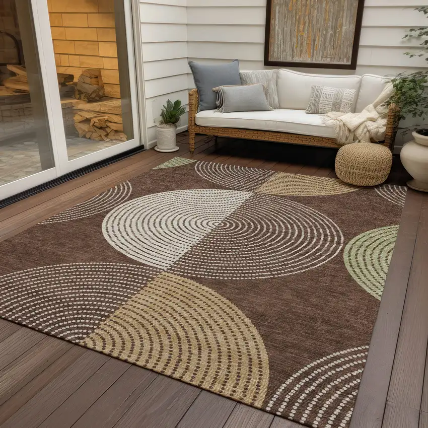 Chocolate And Ivory Geometric Washable Indoor Outdoor Area Rug Photo 9