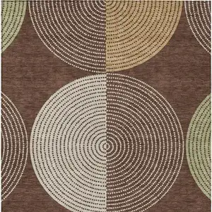 Photo of Chocolate And Ivory Geometric Washable Indoor Outdoor Area Rug