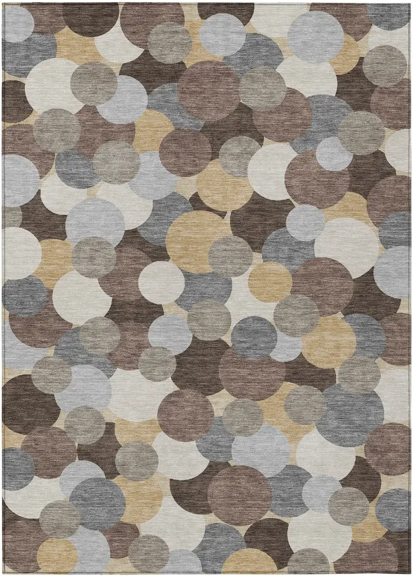 Chocolate And Ivory Geometric Washable Indoor Outdoor Area Rug Photo 1