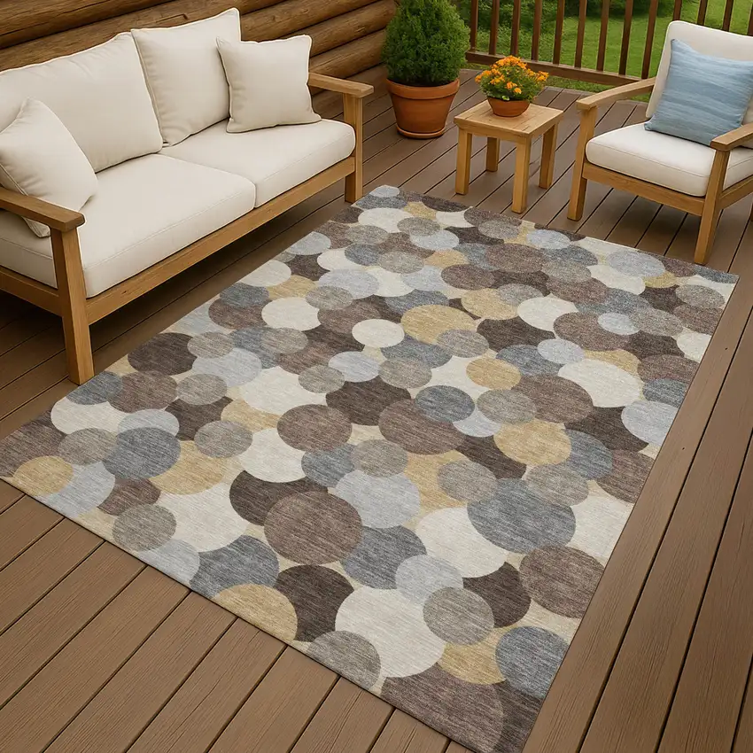 Chocolate And Ivory Geometric Washable Indoor Outdoor Area Rug Photo 4