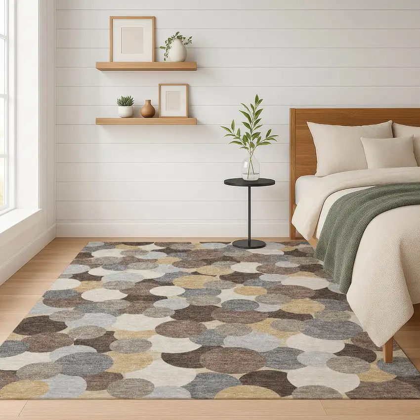 Chocolate And Ivory Geometric Washable Indoor Outdoor Area Rug Photo 6