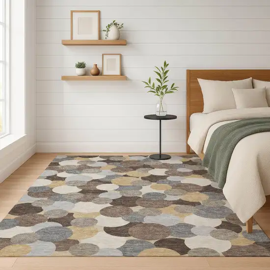 Chocolate And Ivory Geometric Washable Indoor Outdoor Area Rug Photo 6