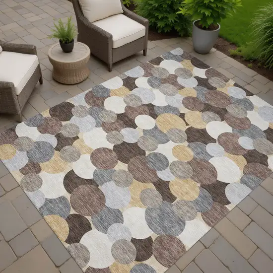 Chocolate And Ivory Geometric Washable Indoor Outdoor Area Rug Photo 7