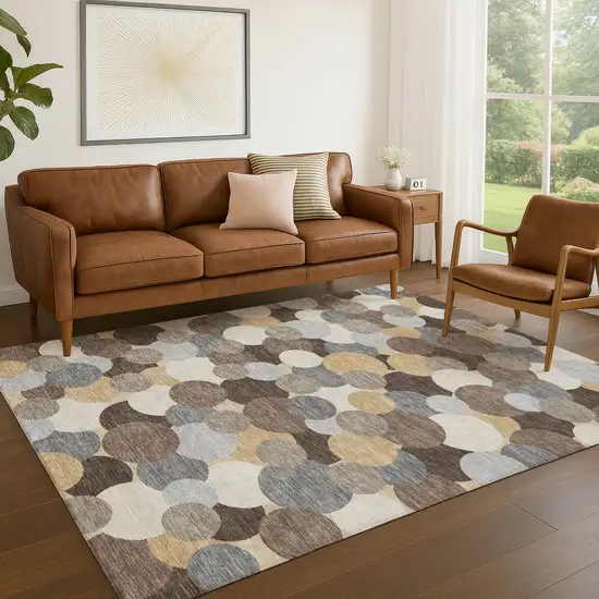 Chocolate And Ivory Geometric Washable Indoor Outdoor Area Rug Photo 5