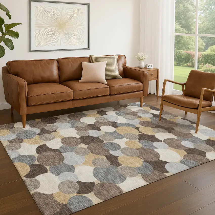 Chocolate And Ivory Geometric Washable Indoor Outdoor Area Rug Photo 5