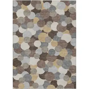Photo of Chocolate And Ivory Geometric Washable Indoor Outdoor Area Rug